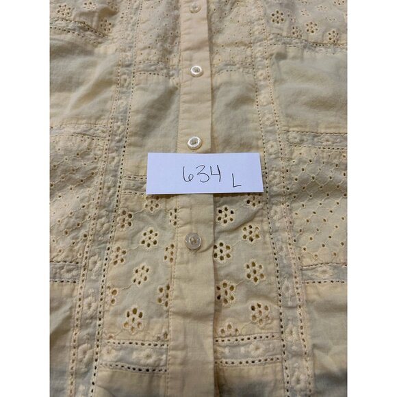 Denim & Co Eyelet Patchwork Button Front Shirt Yellow Sz XL Long Sleeve Boho - Picture 8 of 9